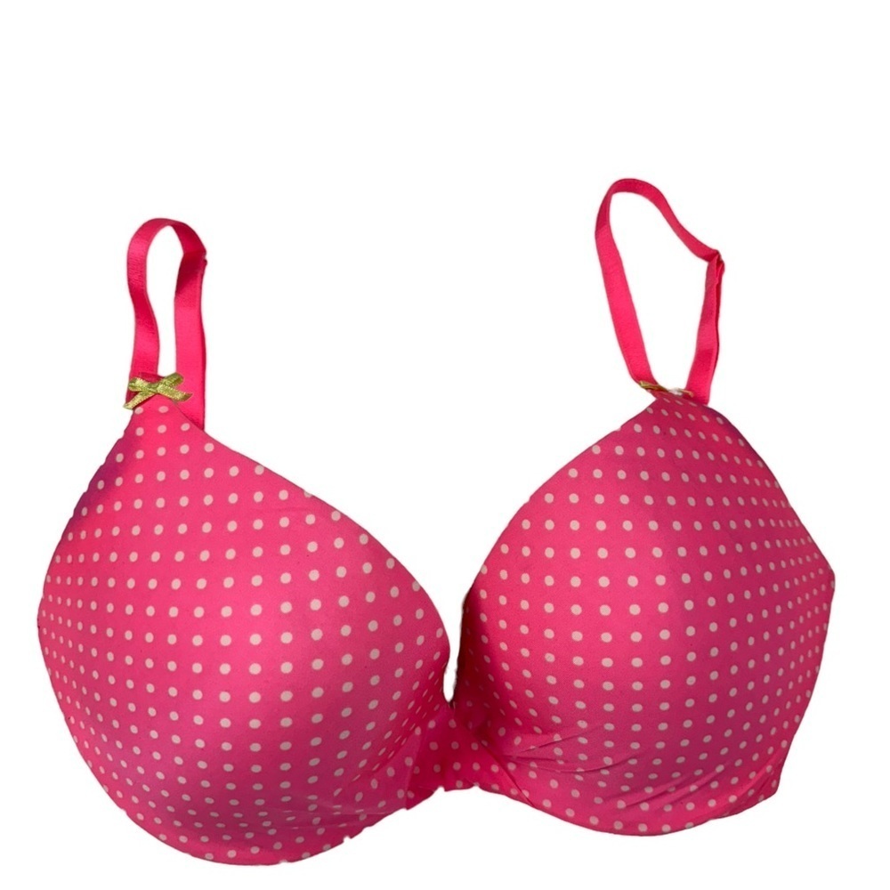 Pink Polka-Dot Victoria’s Secret plunge push up Bra size 32D